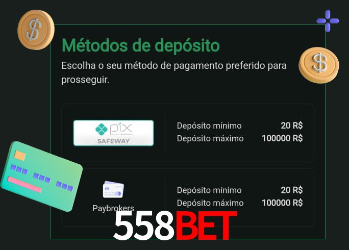 O cassino 558Bet oferece uma grande variedade de métodos de pagamento